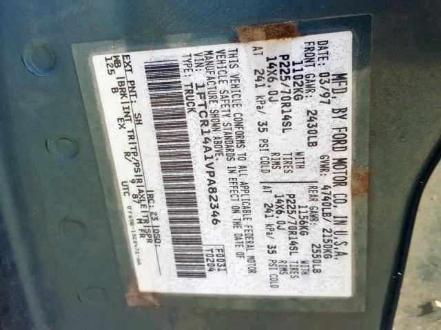 1FTCR14A1VPA82346 - 1997 FORD RANGER SUP GREEN photo 10