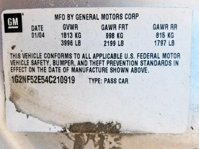 1G2NF52E54C210919 - 2004 PONTIAC GRAND AM S GRAY photo 10