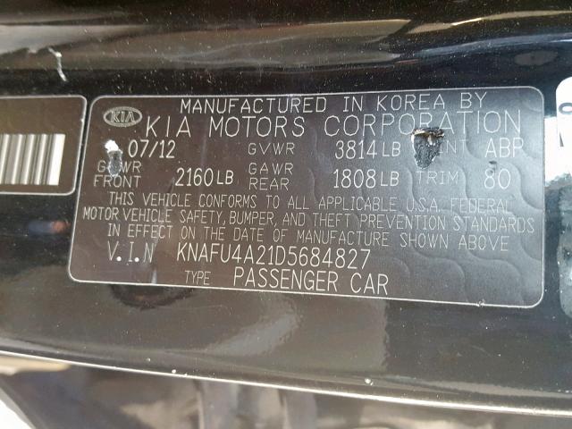 KNAFU4A21D5684827 - 2013 KIA FORTE EX BLACK photo 10