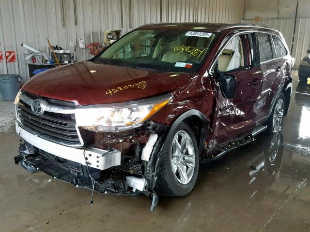 5TDDKRFH7FS166003 - 2015 TOYOTA HIGHLANDER BURGUNDY photo 2