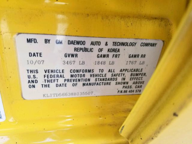 KL1TD56638B135507 - 2008 CHEVROLET AVEO BASE ყვითელი ფოტო 10