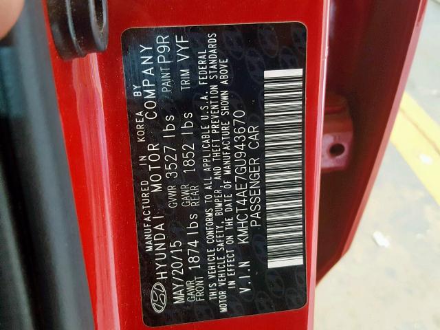 KMHCT4AE7GU943670 - 2016 HYUNDAI ACCENT SE RED photo 10