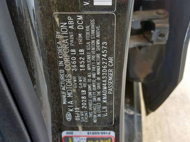 KNADM4A33D6274573 - 2013 KIA RIO LX BLACK photo 10