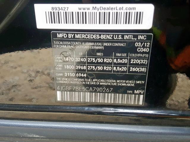 4JGBF7BE5CA790267 - 2012 MERCEDES-BENZ GL 450 4MA BLACK photo 10