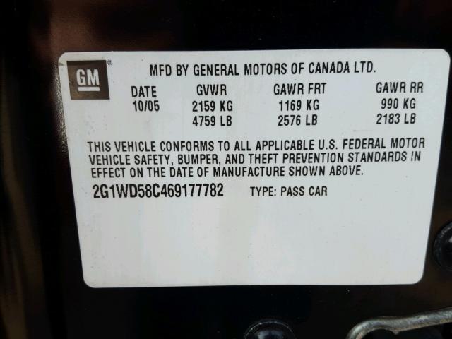 2G1WD58C469177782 - 2006 CHEVROLET IMPALA SUP 黑色 照片 10