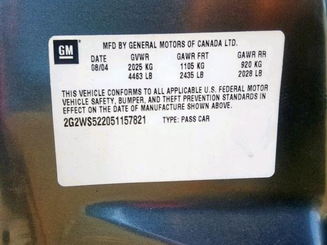 2G2WS522051157821 - 2005 PONTIAC GRAND PRIX GRAY photo 10