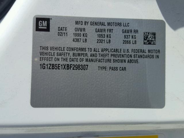 1G1ZB5E1XBF298307 - 2011 CHEVROLET MALIBU LS 白色 照片 10