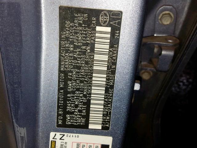 2T1KR32E17C630540 - 2007 TOYOTA COROLLA MA BLUE photo 10