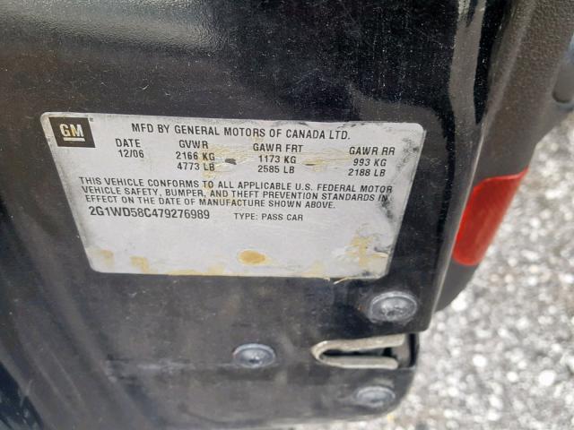 2G1WD58C479276989 - 2007 CHEVROLET IMPALA SUP შავი ფოტო 10