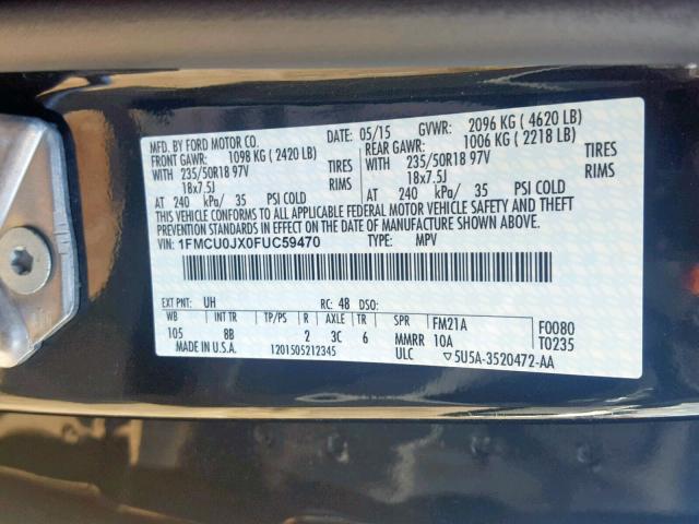 1FMCU0JX0FUC59470 - 2015 FORD ESCAPE TIT BLACK photo 10