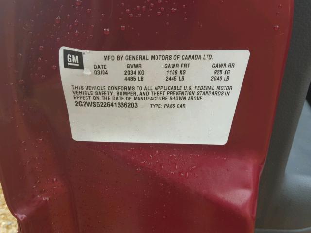 2G2WS522641336203 - 2004 PONTIAC GRAND PRIX MAROON photo 10
