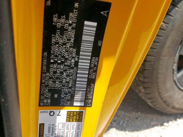 JTEBU11F170099309 - 2007 TOYOTA FJ CRUISER YELLOW photo 10