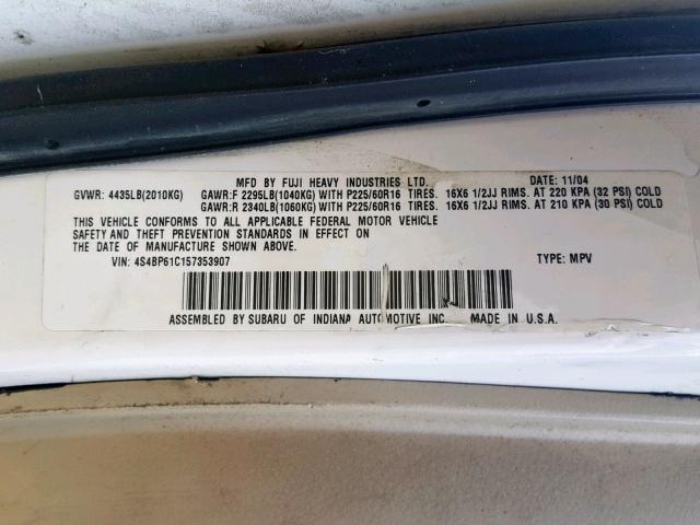 4S4BP61C157353907 - 2005 SUBARU LEGACY OUT WHITE photo 10