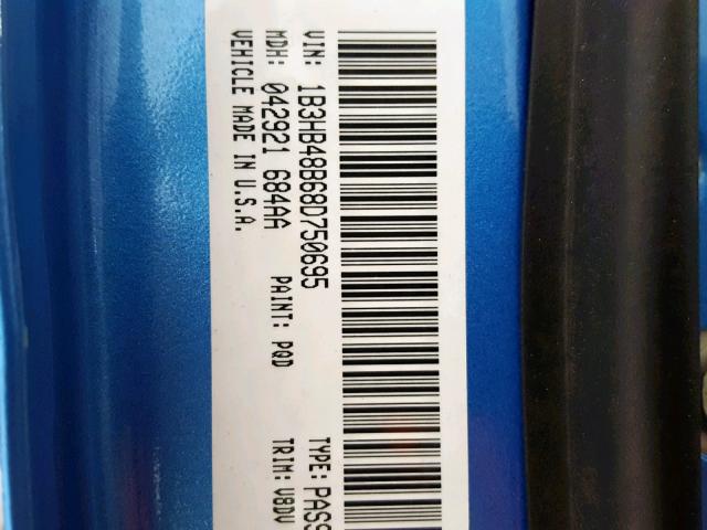 1B3HB48B68D750695 - 2008 DODGE CALIBER SX BLUE photo 10