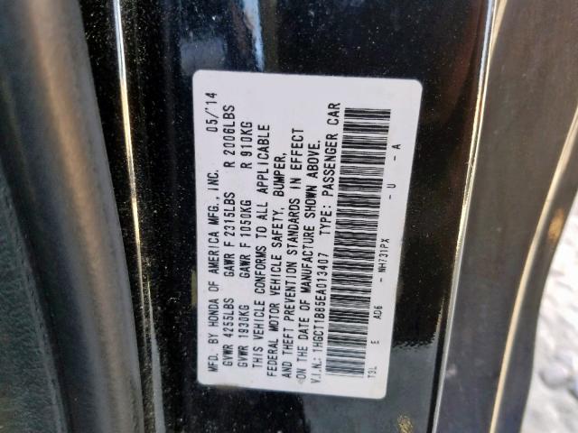 1HGCT1B85EA013407 - 2014 HONDA ACCORD EXL BLACK photo 10