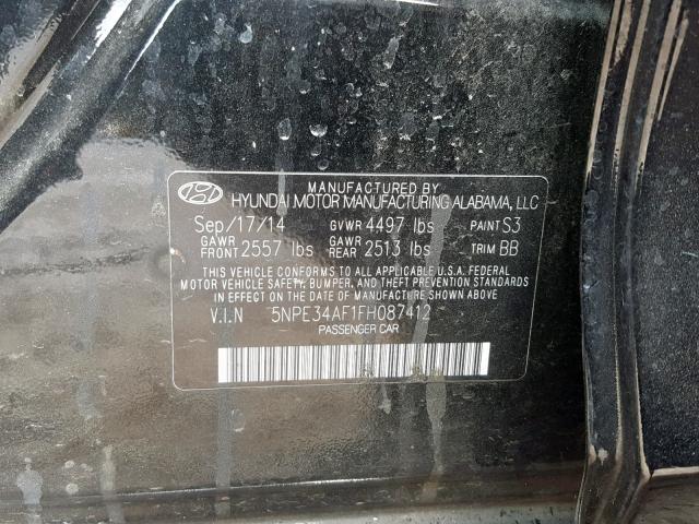 5NPE34AF1FH087412 - 2015 HYUNDAI SONATA SPO BLACK photo 10