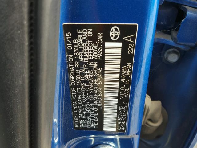 JTDKDTB39F1579496 - 2015 TOYOTA PRIUS C BLUE photo 10