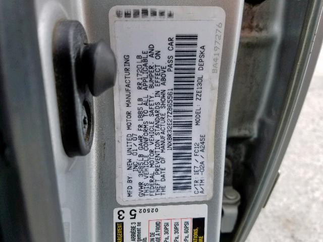 1NXBR32E27Z865561 - 2007 TOYOTA COROLLA CE SILVER photo 10