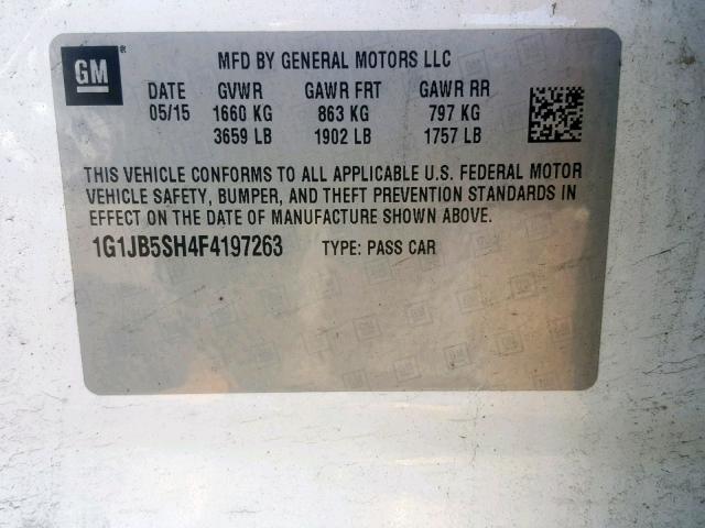 1G1JB5SH4F4197263 - 2015 CHEVROLET SONIC LS WHITE photo 10