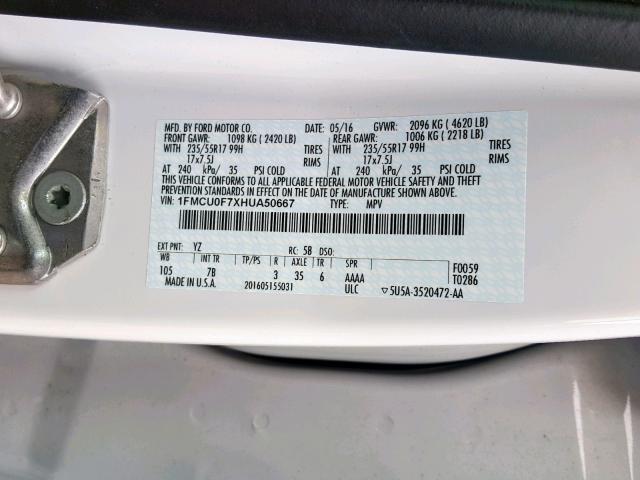 1FMCU0F7XHUA50667 - 2017 FORD ESCAPE S WHITE photo 10