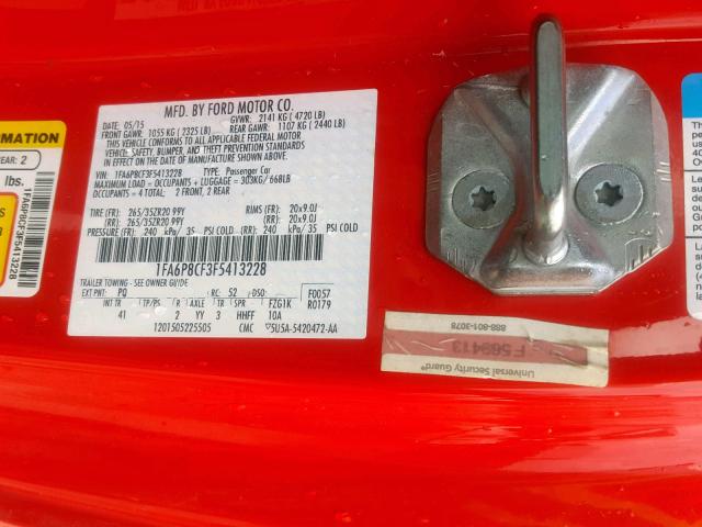 1FA6P8CF3F5413228 - 2015 FORD MUSTANG GT RED photo 10