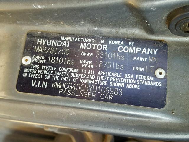 KMHCG45G5YU106983 - 2000 HYUNDAI ACCENT GL GRAY photo 10