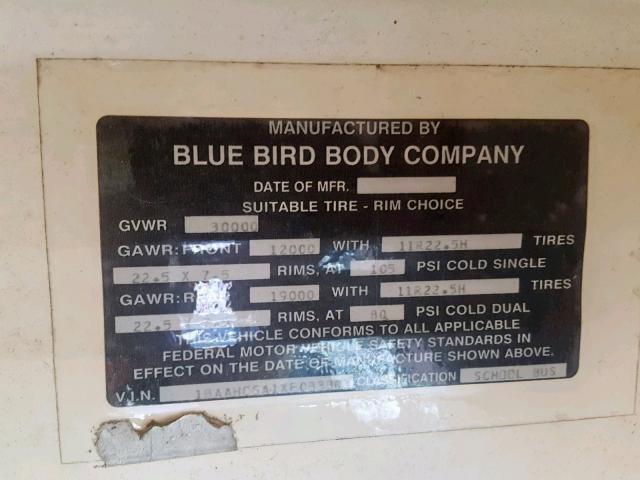 1BAAHCSA1XF083301 - 1999 BLUE BIRD SCHOOL BUS YELLOW photo 10