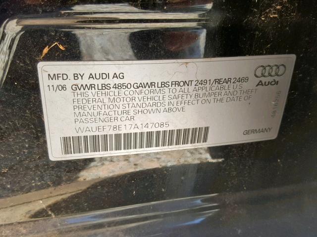 WAUEF78E17A147085 - 2007 AUDI A4 S-LINE BLACK photo 10