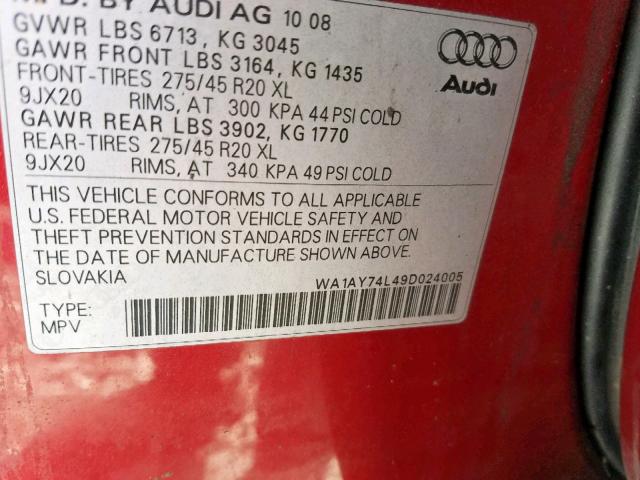 WA1AY74L49D024005 - 2009 AUDI Q7 3.6 QUA MAROON photo 10