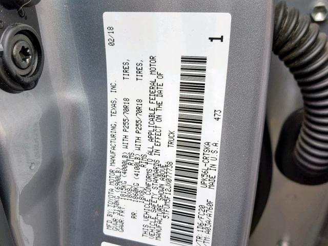 5TFUM5F12JX077738 - 2018 TOYOTA TUNDRA DOU GRAY photo 10