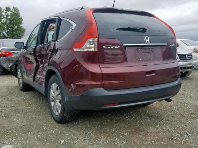 5J6RM4H74CL055407 - 2012 HONDA CR-V EXL MAROON photo 3