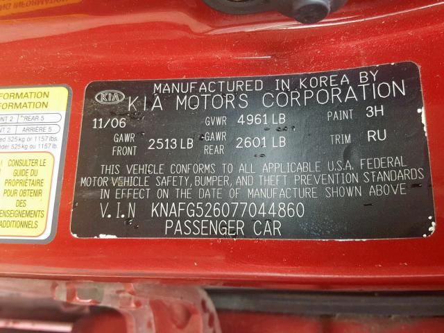 KNAFG526077044860 - 2007 KIA RONDO LX RED photo 10