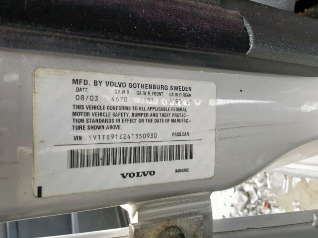 YV1TS91Z241350930 - 2004 VOLVO S80 T6 SILVER photo 10