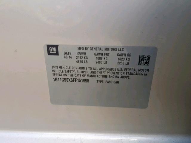 1G11G5SX6FF151995 - 2015 CHEVROLET MALIBU LTZ 灰色 照片 10