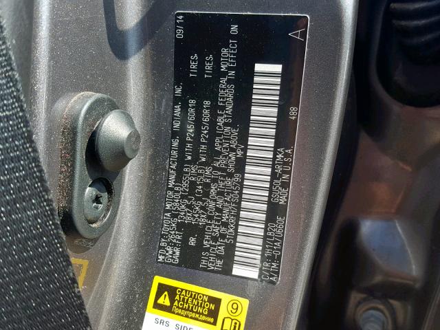 5TDKKRFH7FS045799 - 2015 TOYOTA HIGHLANDER GRAY photo 10