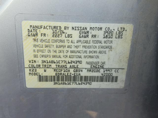 3N1AB61E77L624390 - 2007 NISSAN SENTRA 2.0 SILVER photo 10