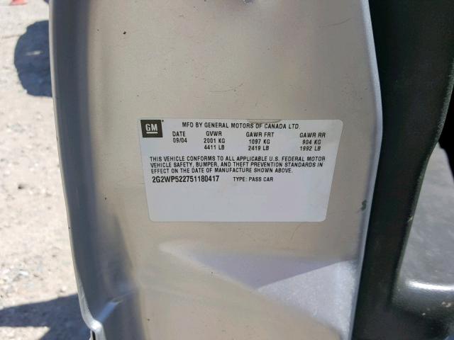 2G2WP522751180417 - 2005 PONTIAC GRAND PRIX SILVER photo 10