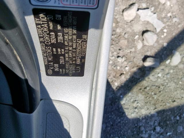 KNAFE221195601542 - 2009 KIA SPECTRA EX GRAY photo 10