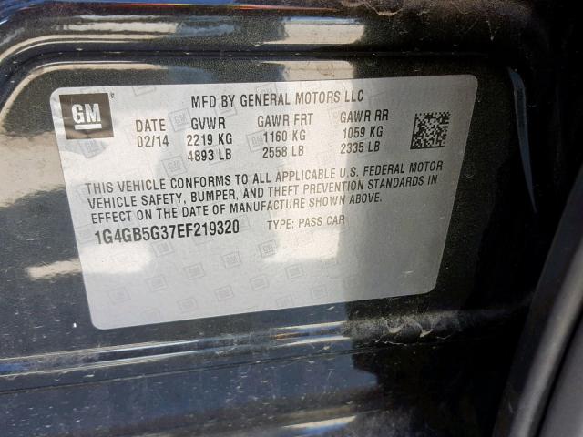 1G4GB5G37EF219320 - 2014 BUICK LACROSSE CHARCOAL photo 10