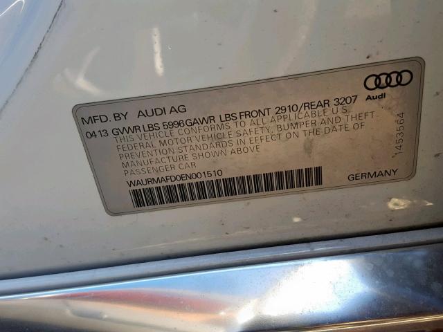 WAURMAFD0EN001510 - 2014 AUDI A8 L TDI WHITE photo 10