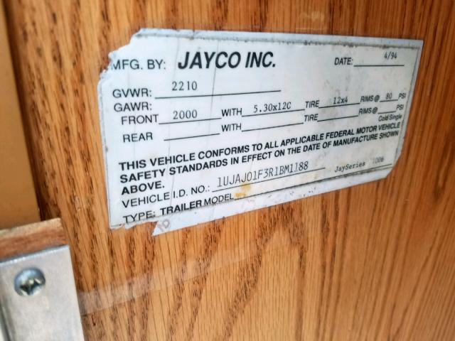 1UJAJ01F3R1BM1188 - 1994 JAYCO POPUP CMPR WHITE photo 10