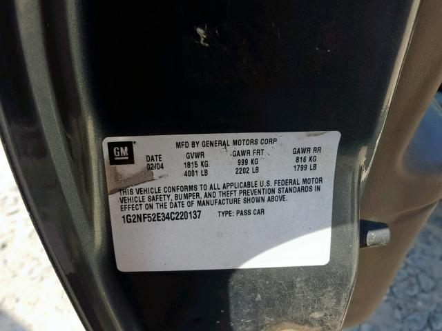 1G2NF52E34C220137 - 2004 PONTIAC GRAND AM S GRAY photo 10