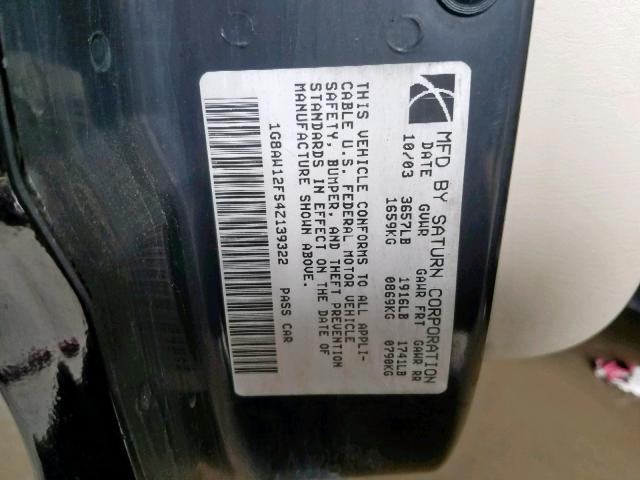 1G8AW12F54Z139322 - 2004 SATURN ION LEVEL BLACK photo 10
