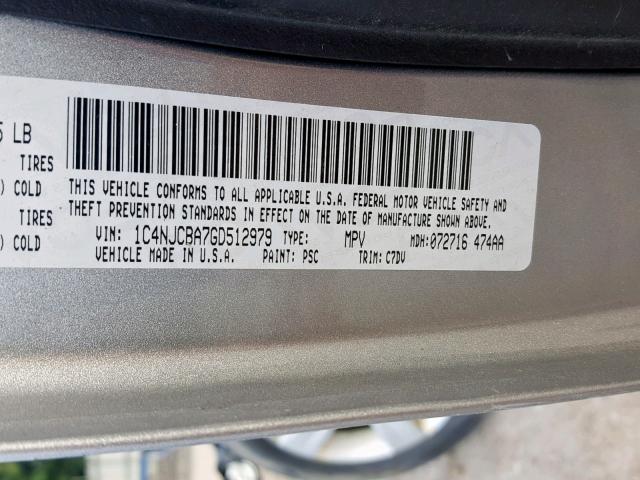 1C4NJCBA7GD512979 - 2016 JEEP COMPASS SP ვერცხლისფერი ფოტო 10