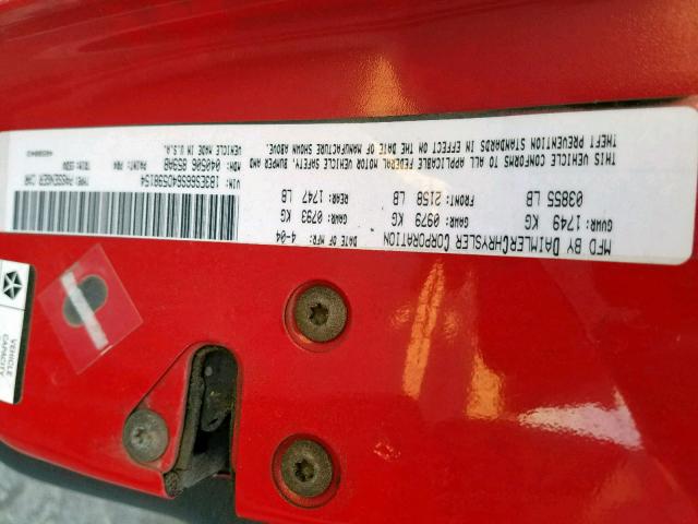 1B3ES66S64D598154 - 2004 DODGE NEON SRT-4 RED photo 10