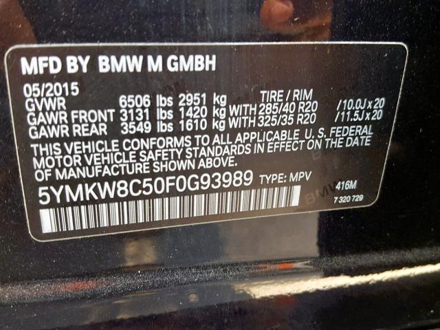 5YMKW8C50F0G93989 - 2015 BMW X6 M BLACK photo 10