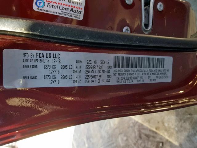 1C4PJLLB3KD348087 - 2019 JEEP CHEROKEE L RED photo 10