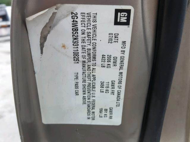 2G4WB52K931108251 - 2003 BUICK REGAL LS GOLD photo 10