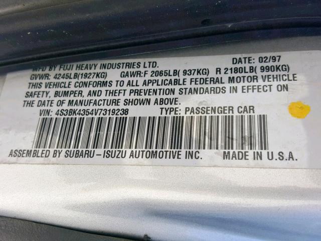 4S3BK4354V7319238 - 1997 SUBARU LEGACY L SILVER photo 10