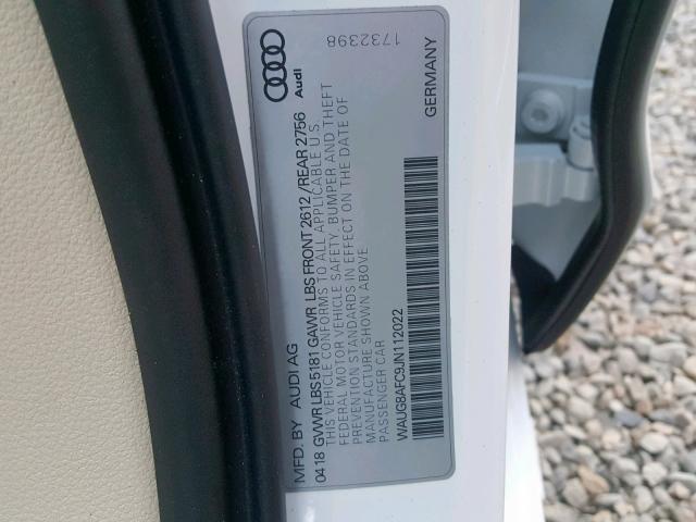 WAUG8AFC9JN112022 - 2018 AUDI A6 PREMIUM WHITE photo 10